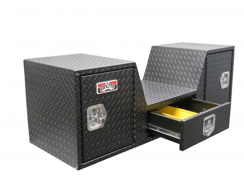Goose Neck / Fifth Wheel TailgateToolbox 1 Drawer / 2 Rear Swing Doors, Black Texture - 57in.W