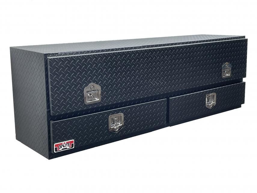 High Capacity Flatbed Contractor Top Sider Toolbox With Bottom Drawers, Black Texture - 72in.L