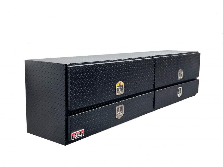High Capacity Flatbed Contractor Top Sider Toolbox With Bottom Drawers, Black Texture - 96in.L